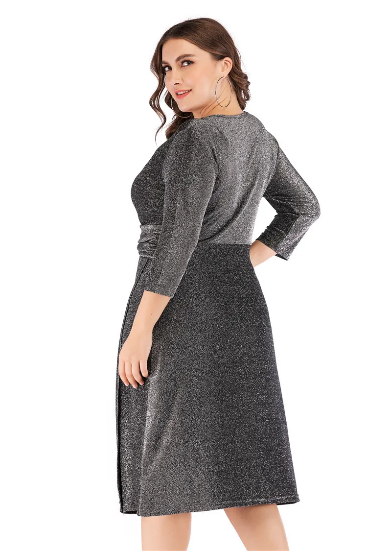Большие размеры 6XL женское модное платье 2019 свободные однотонные цвета v-образный