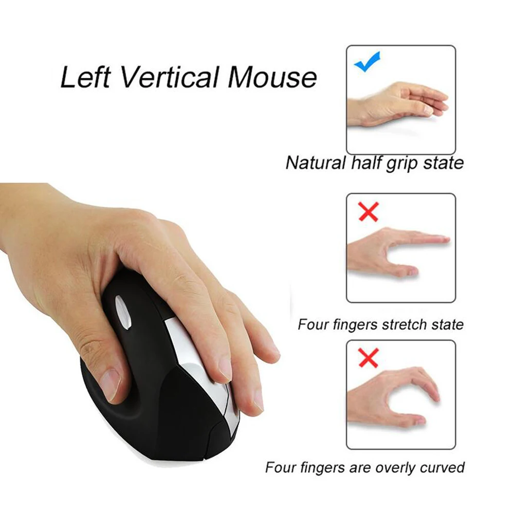 CHYI Wireless Vertical Mouse Ergonomic Left Hand Shape 4 Buttons Wrist Shoulder Healing Optical Mice with Pad Kit For PC|vertical mouse