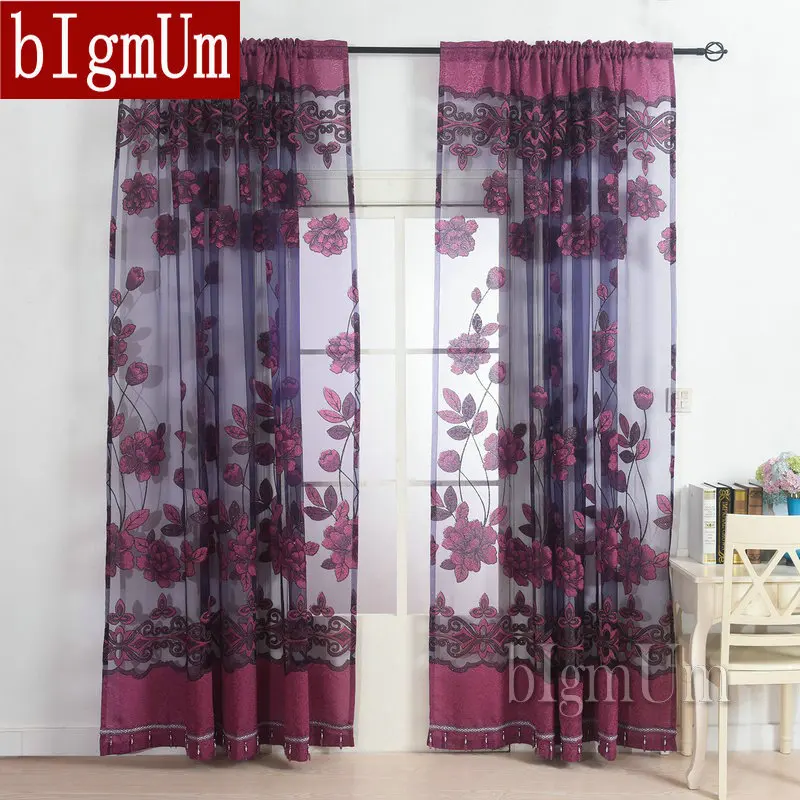 New Arrival Fashion window custom made embroidered / violet tulle beads curtain for the bedroom design sheer voile | Дом и сад