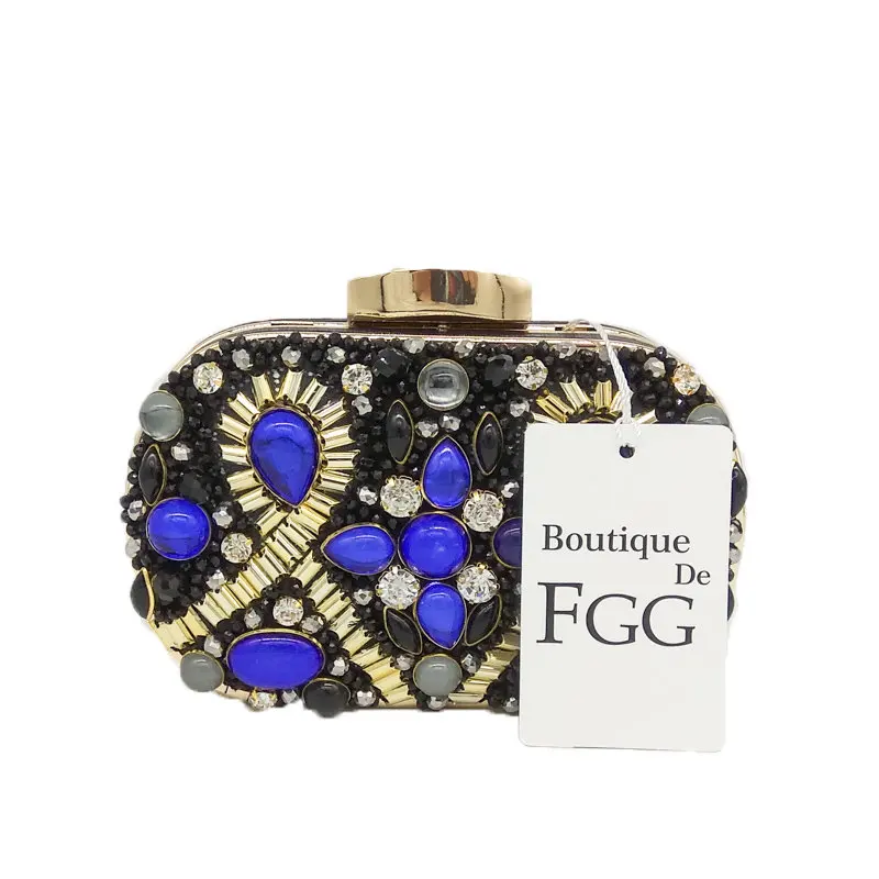 Blue Beaded Clutch Бутик De FGG Зеленый Изумрудный и Черный бисером женский Вечерний Клатч Свадебная вечеринка ужин сумки и кошельки цепь сумка на плечо - Цвет: Blue Beaded Clutch