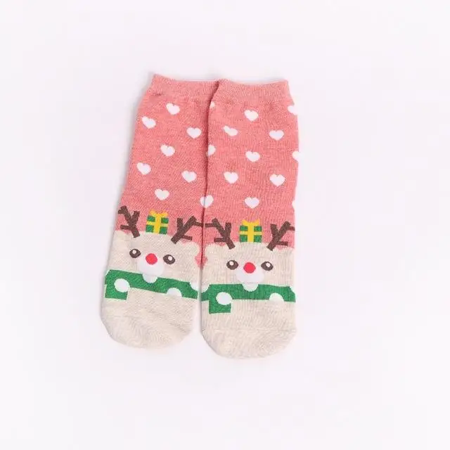 pink elk Дизайн, носки с рождественским Санта Клаусом женские хлопковые короткие зимние носки с лосем Милые Носки с рисунком оленя, снеговика подарок на год - Цвет: pink elk