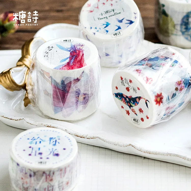 Дельфин Ласточка девушка васи лента клейкая DIY Скрапбукинг Стикеры этикетки