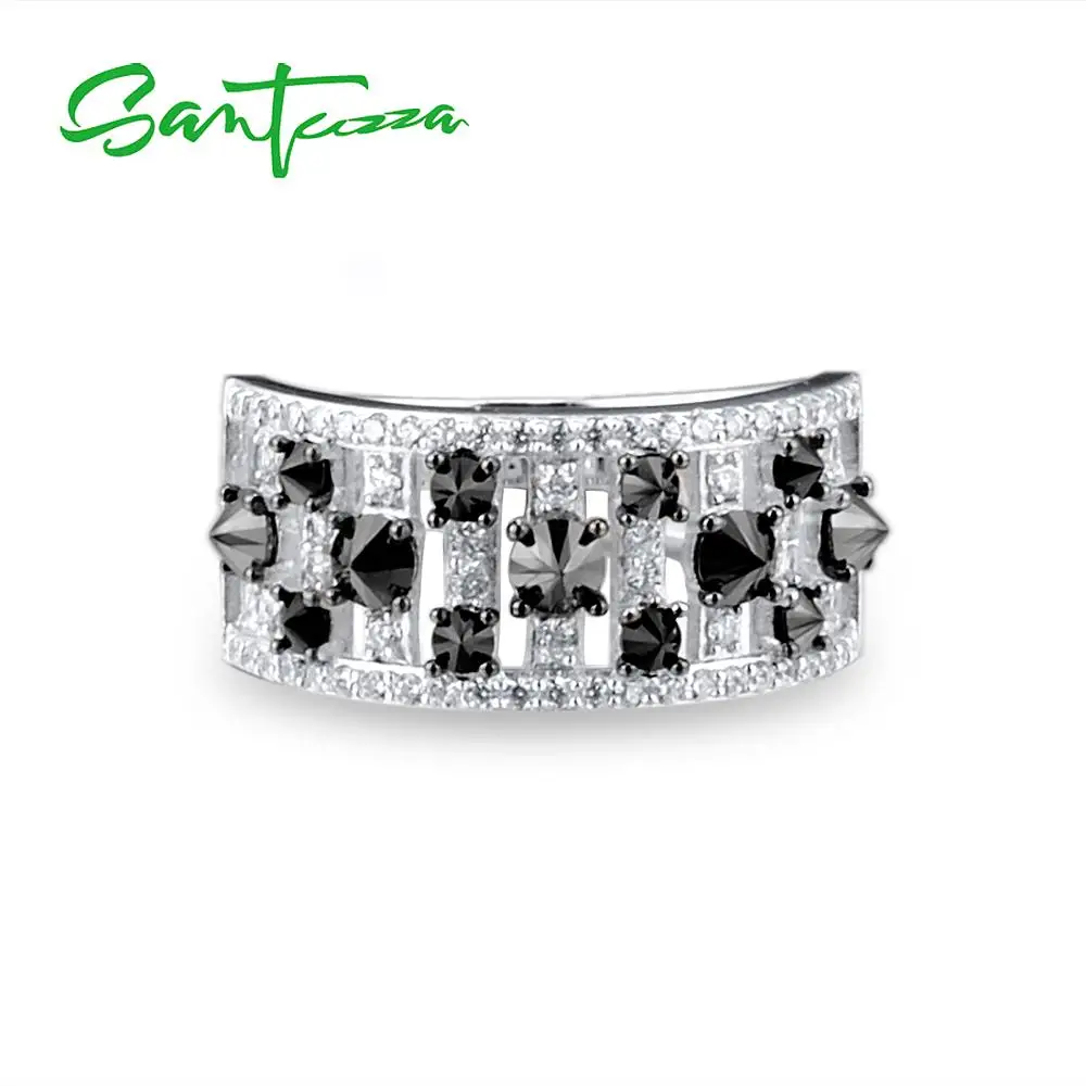 Женское серебряное кольцо SANTUZZA из серебра 925 пробы с черной шпинелью и фианитом