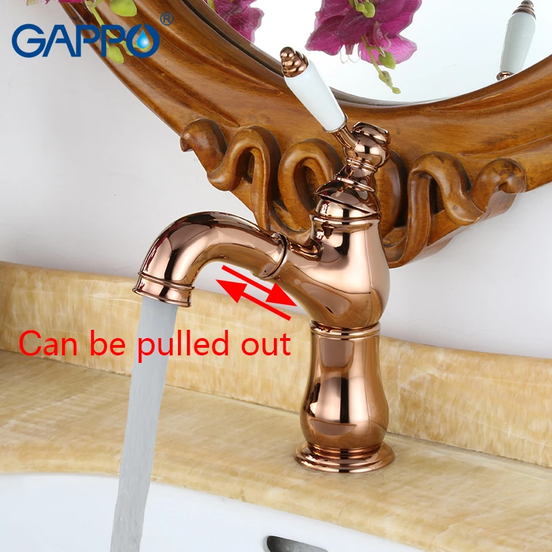 

GAPPO Basin Faucet pull out brass taps waterfall bathroom mixer rose golden faucets bath Deck Mounted taps grifos para lavabo