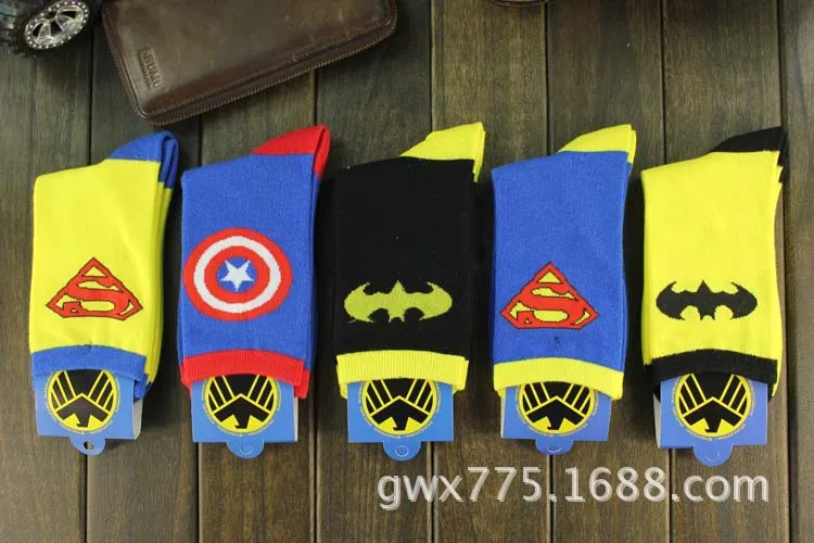 New Marvel Comics Heroes General Socks Cartoon Iron Man Captain America High Temperature Stitching Pattern Casual Men's Socks