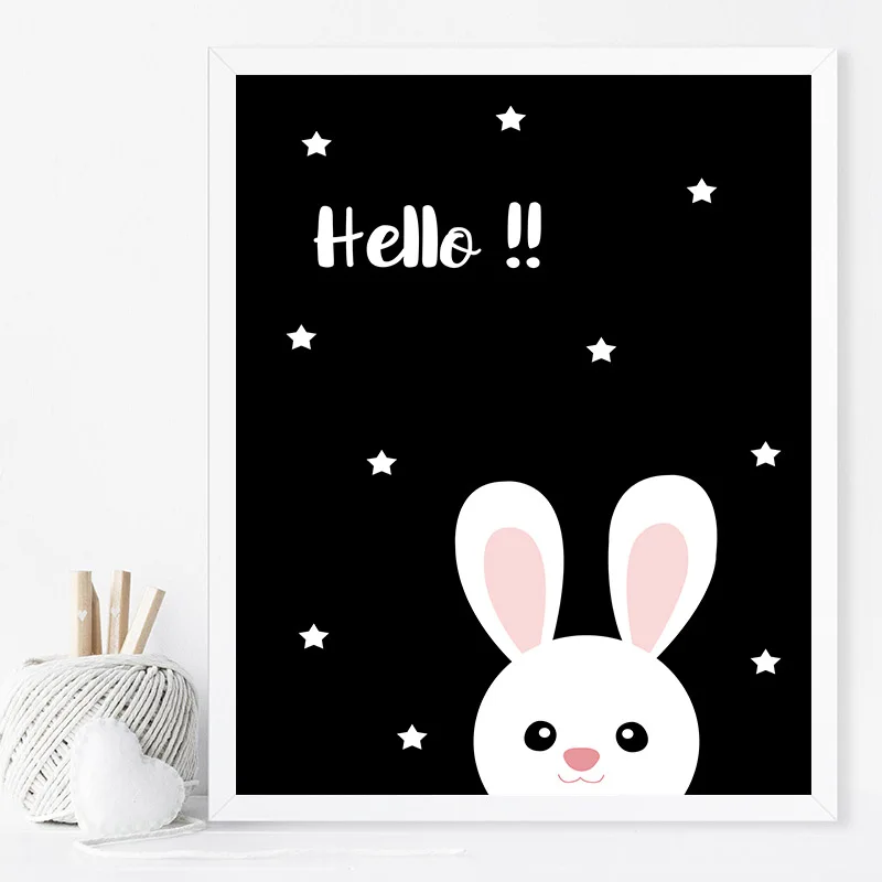 Черно белый настенный плакат с мультяшным рисунком на холсте картина для детской