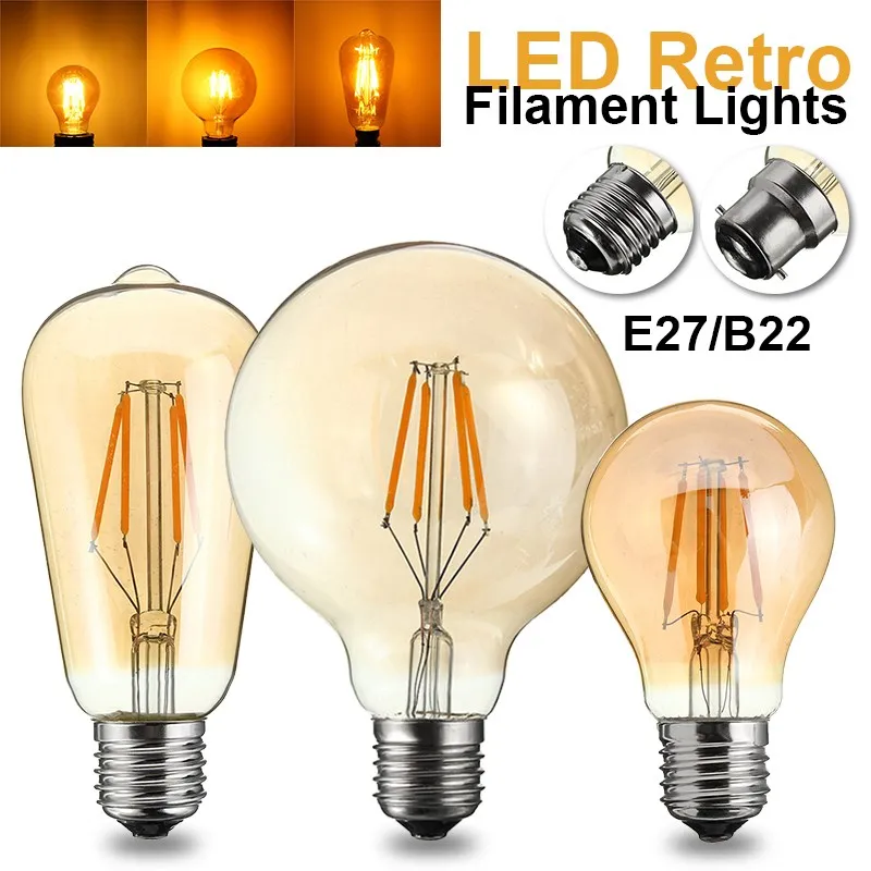 B22 e27 Винтаж EDISON ЛАМПЫ СВЕТОДИОДНЫЕ Ретро лампа накаливания 4 Вт G95/ST58/A60 Глобусы клетка кулон лампы накаливания 220 В-240 В 400lm