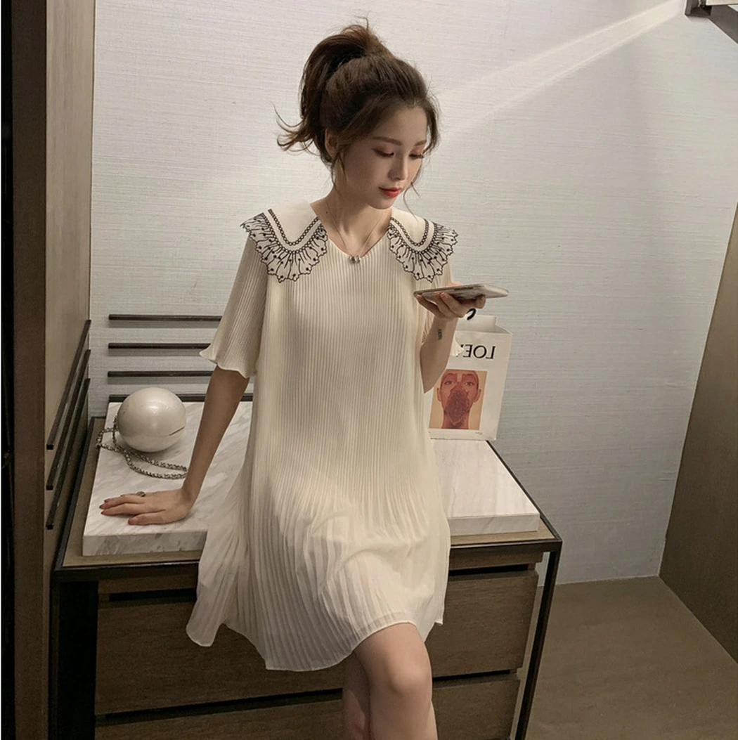 Элегантное женское Плиссированное Платье корейское мини платье с отложным