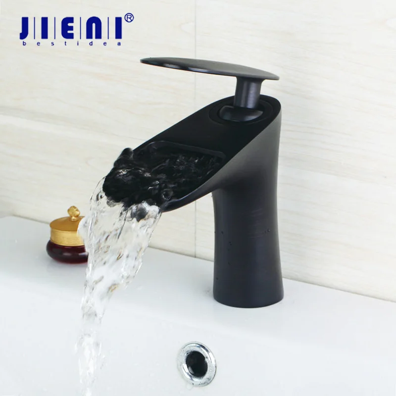 JIENI Black Oil Rubbed Bronze Faucet Bathroom Mixer Tap Bath Sink Brass Basin Waterfall | Обустройство дома