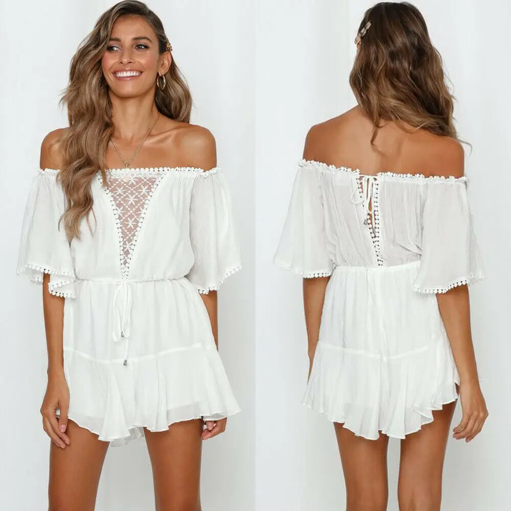 Женский шифоновый комбинезон Boho свободный пляжный с коротким рукавом и