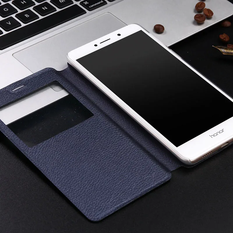 Huawei Honor 6X Окно Просмотра Флип Кожаный Чехол Для Случаи С Подставкой Функции