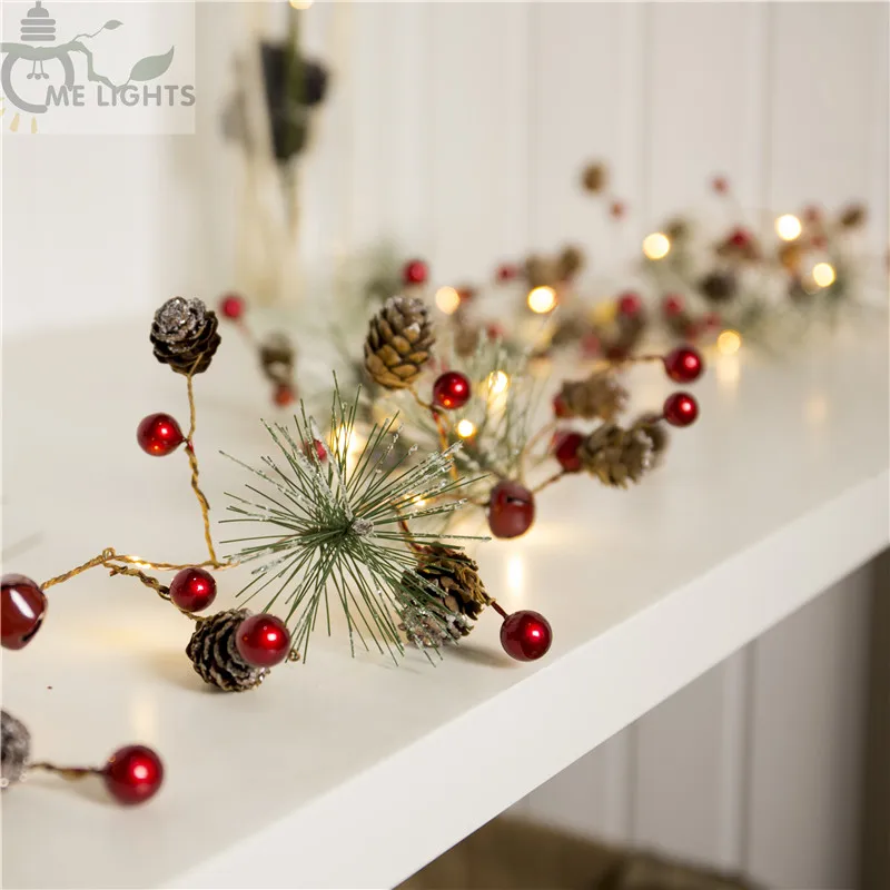 Рождественская гирлянда Red berry светодиодный светильник из меди Pinecone для