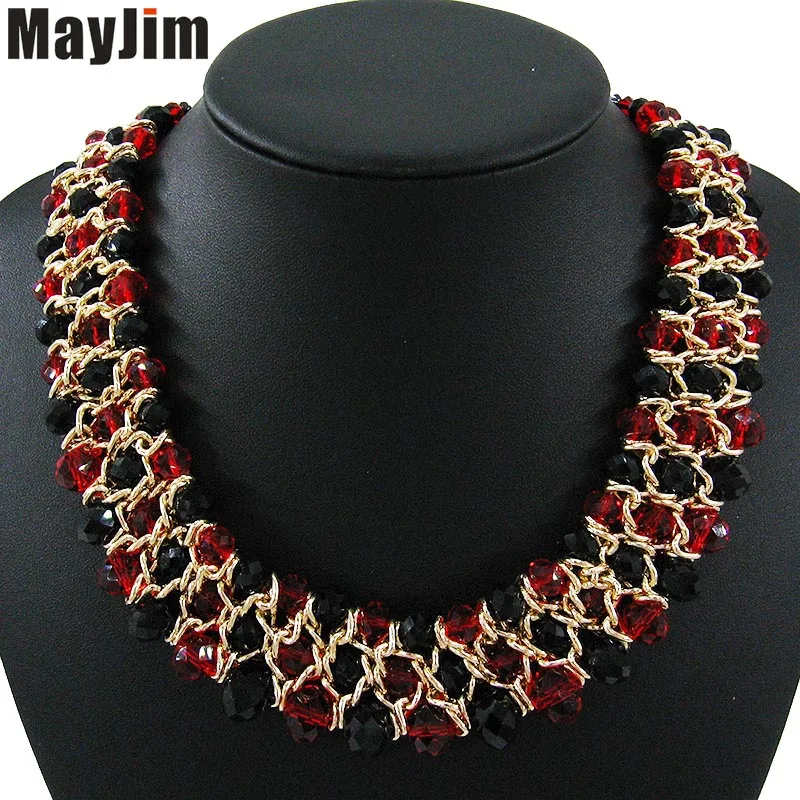 Mix colour red Заявление ожерелье женская мода vintage choker воротник золотая цепь большой коренастый бисера кристалл ожерелья и кулоны Ювелирные Изделия - Окраска металла: Mix colour red