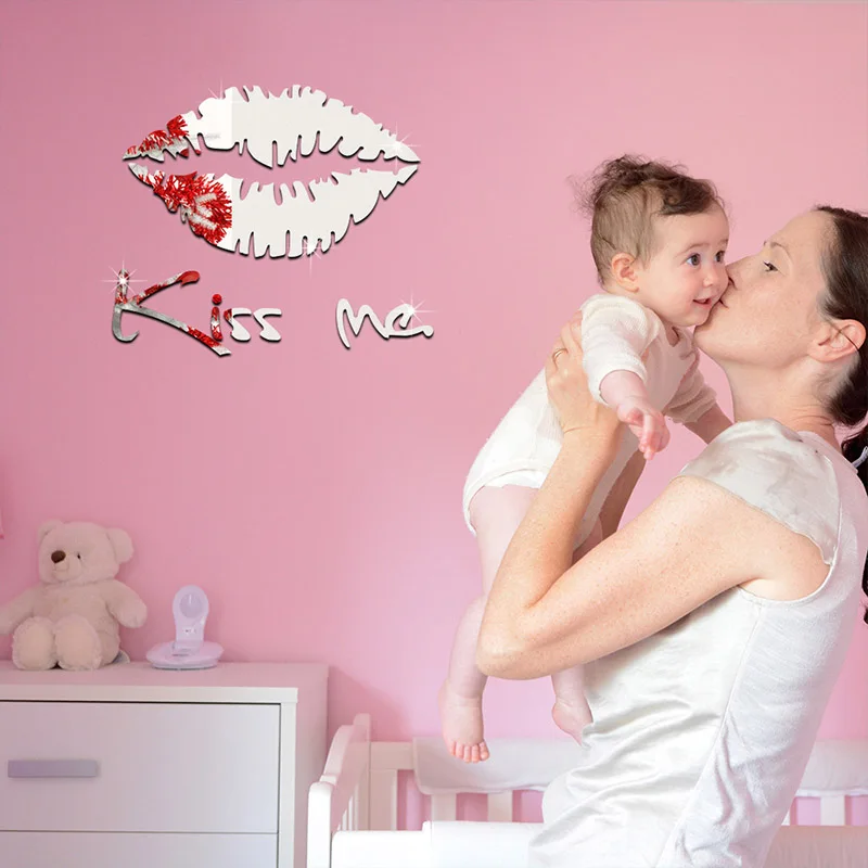 Акриловая зеркальная детская Настенная Наклейка KISS ME для дома гостиной спальни