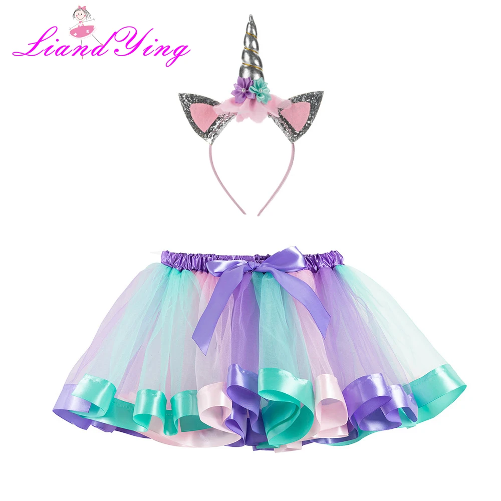 Unicorn Headband Princess Mermaid Tutu Skirt Baby Girls Clothes Rainbow Kids Party Tutu for Girls Skirts Children Ball Gown