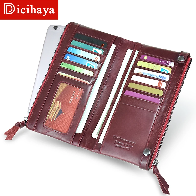 DICIHAYA, Длинные Роскошные Брендовые женские кошельки, двойная молния, натуральная кожа, кошелек, Женский кошелек, клатч, деньги, Женский кошелек, портмоне