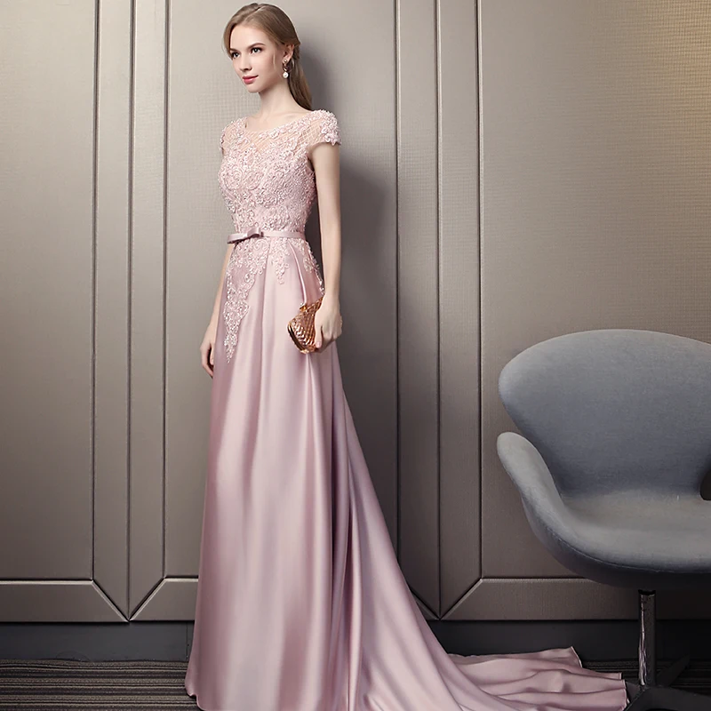 SSYfashion короткие рукава шнуровка сзади атлас длина до пола с коротким шлейфом