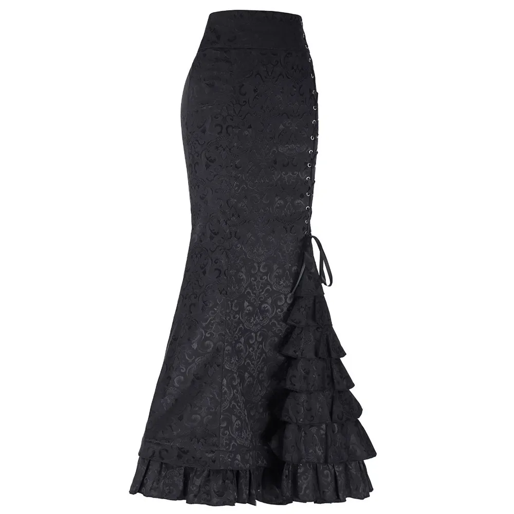 

MIARHB NEW HOT Fashion Ladies Women Punk Style Retro Mermaid Trumpet Vintage Long Bodycon Ruffle Fishtail Skirt Freeship N4