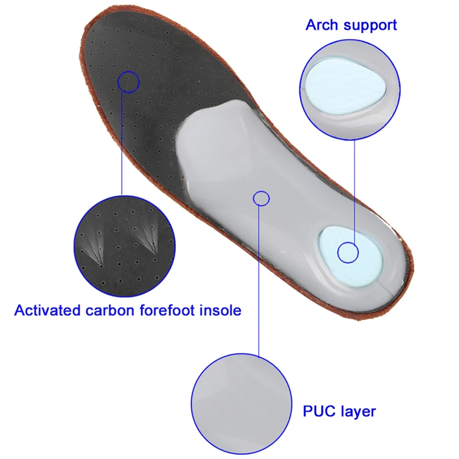 High quality Leather orthotics Insole for Flat Foot Arch Support 25mm orthopedic Silicone Insoles For men and Women | Обувь