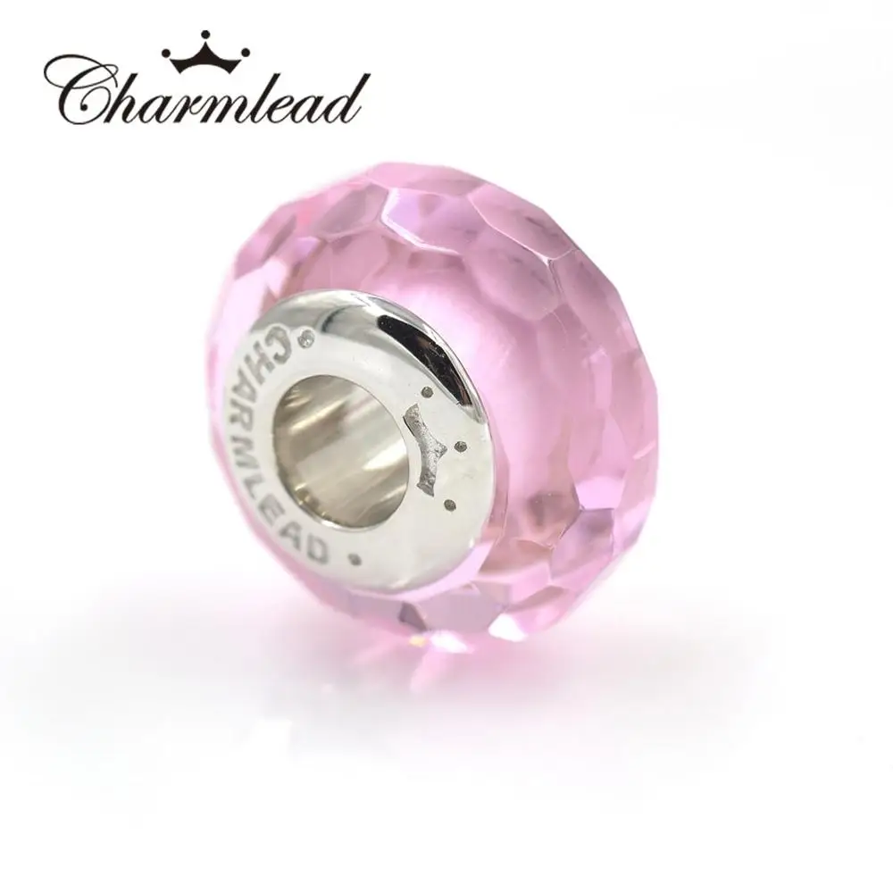 Pink Murano Charm Charmlead браслет черный из натуральной кожи 925 пробы серебро баррель застежка 2 шт. Мурано Стекло и 1 шт. подвеска в виде пера - Окраска металла: Pink Murano Charm