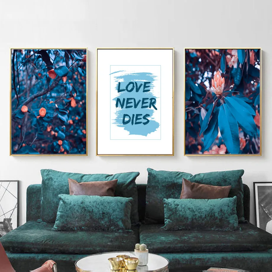 

Wall Art Canvas Painting Blue Pink Flower Tree Love Quotes Nordic Posters And Prints Decoration Wall Pictures For Living Room
