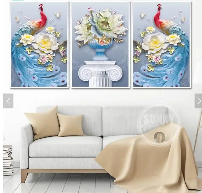 Бесплатная доставка 3 шт. Картина на холсте смешанных цветов с принтом павлина