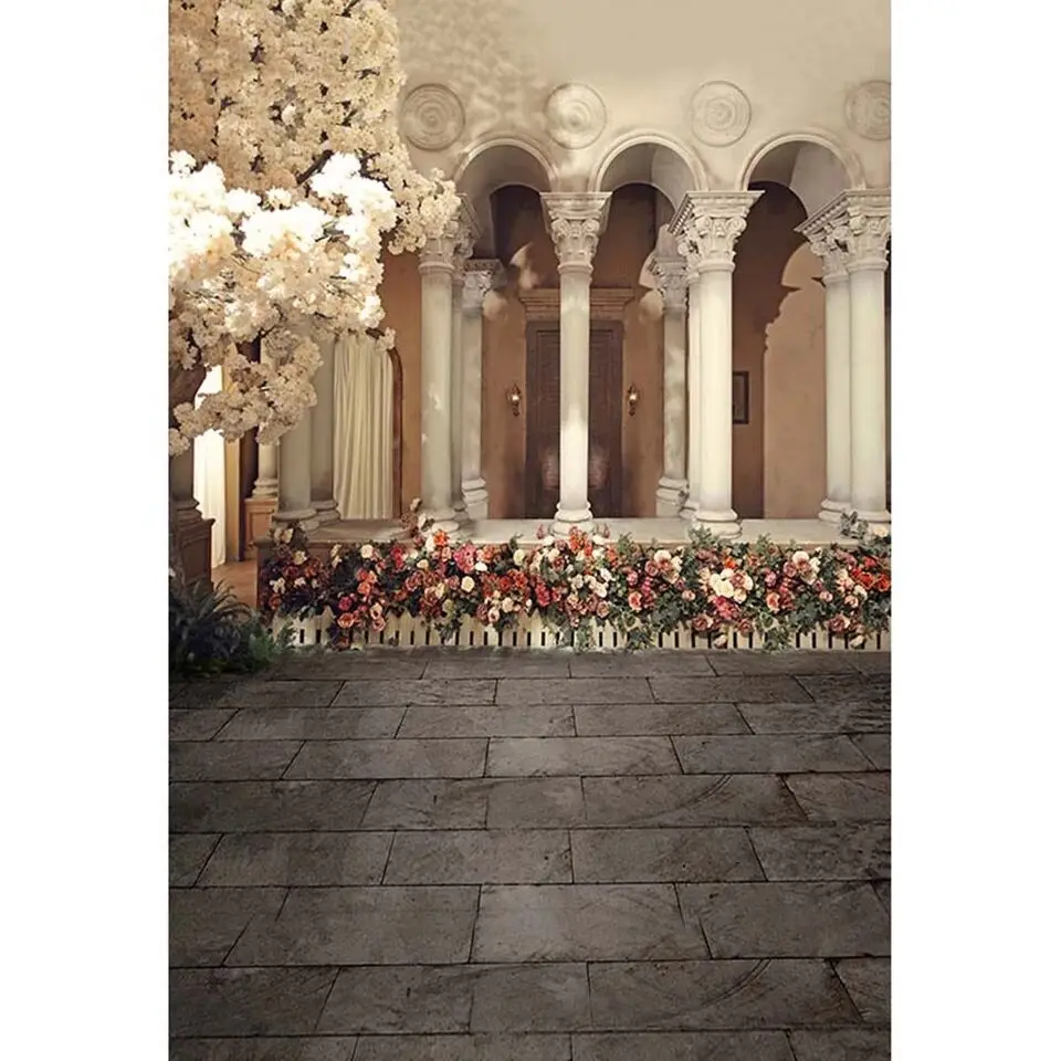 Фон для свадебной студийной фотосъемки с изображением белых цветов сада