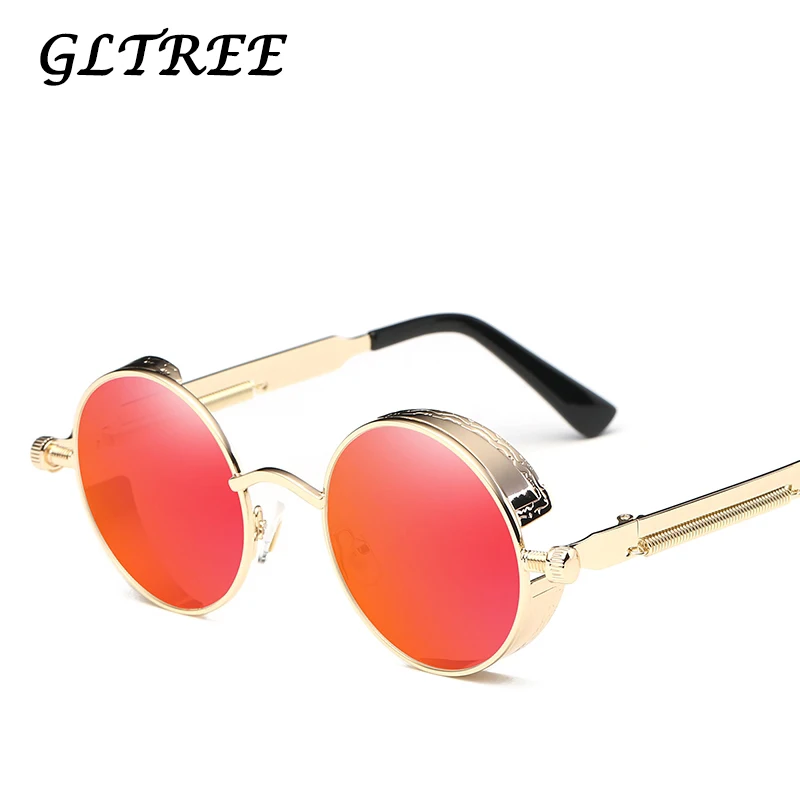 

GLTREE Gothic Women Sunglasses Polarized Men Steampunk Round Metal Frame Sun Glasses Eyewear Fashion Brand Designer UV400 G298