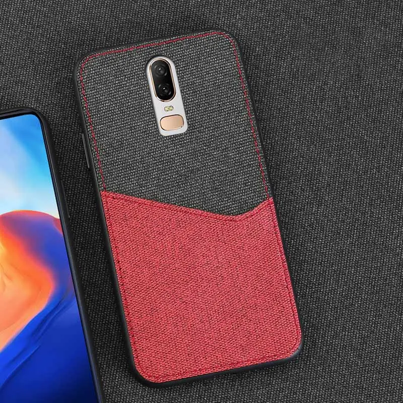 Black and Red Холст чехол для телефона для Oneplus 5/5 T, 6 T, 7 7T pro задняя крышка стежка конструкция слота для карт чехол для Oneplus 7 pro ткань чехол с магнитным креплением - Цвет: Black and Red