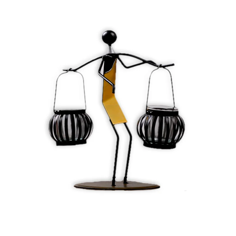 

Girl Carrying Candle Holders Table Ornaments Iron Candlestick Hanging Lantern Metal Creative Crafts Home Decoration