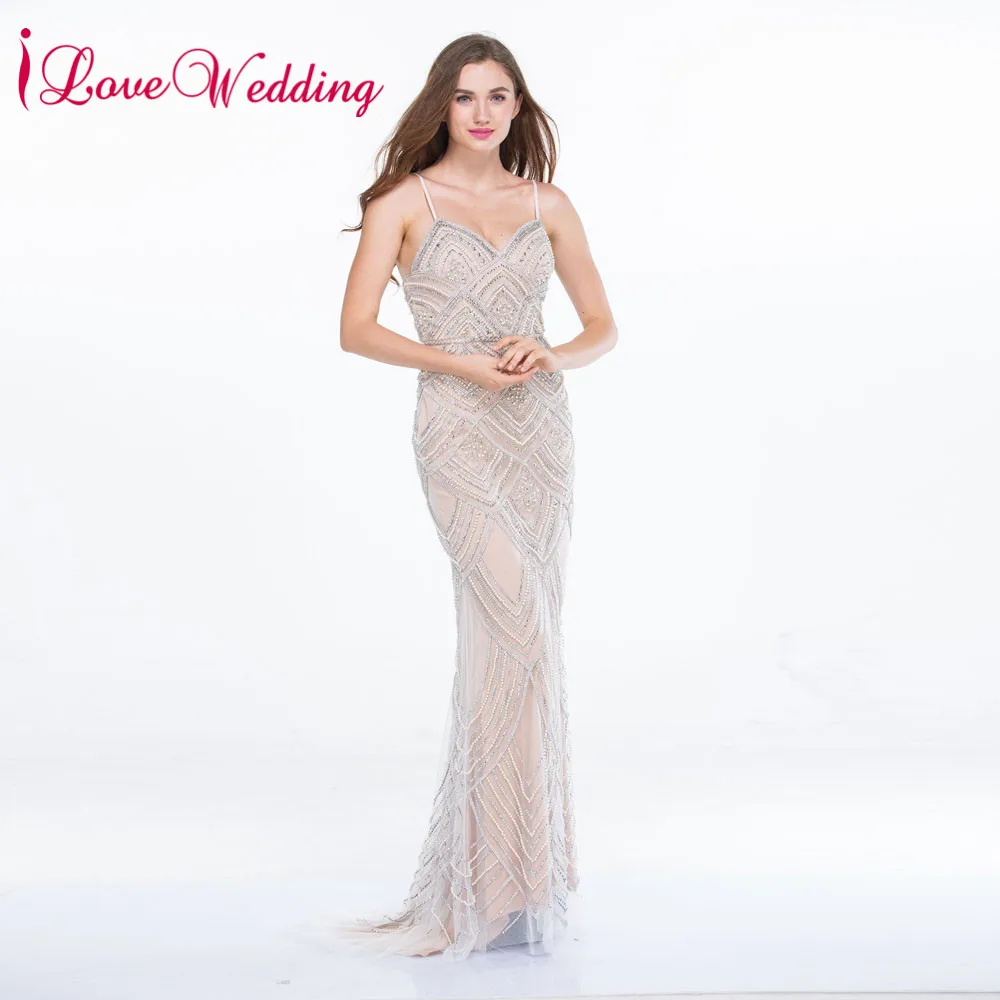 Женское вечернее платье русалка роскошное блестящее серебристое цвета шампань
