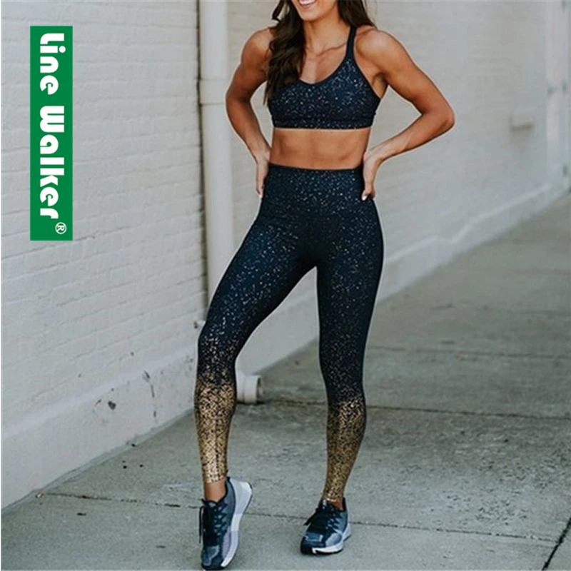 Штаны для йоги с золотыми блестками спортивные Леггинсы фитнеса женские