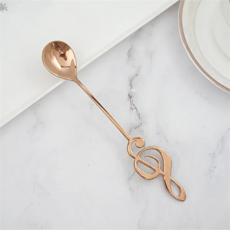 rose gold 1 шт., чайная и кофейная ложка из нержавеющей стали с музыкальными нотами, посуда для детей, креативные инструменты для мороженого, кухонные гаджеты - Цвет: rose gold
