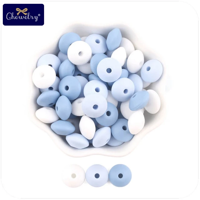 Blue Series CHEWELRY силиконовая бусина 40 шт. детский силиконовый Прорезыватель в форме сердца пищевой детский Кулон Жемчужный силиконовый маленький стержень детские товары игрушка - Цвет: Blue Series