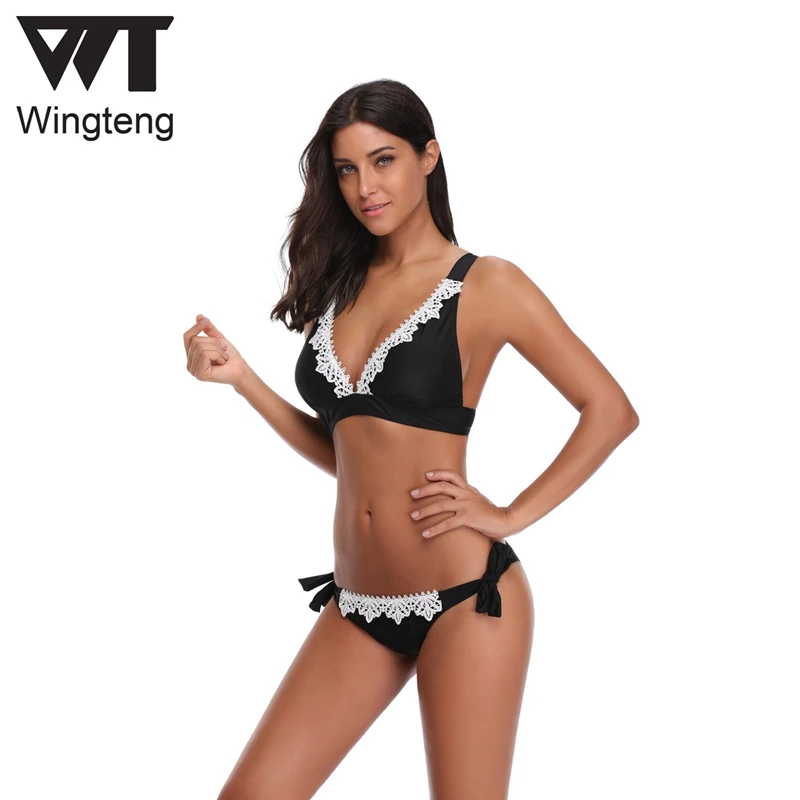 Low Waist Thong bikinis 2018 mujer Women Brazilian Bikini Black Lace Swimwear female push up Set Red biquinis feminino |
