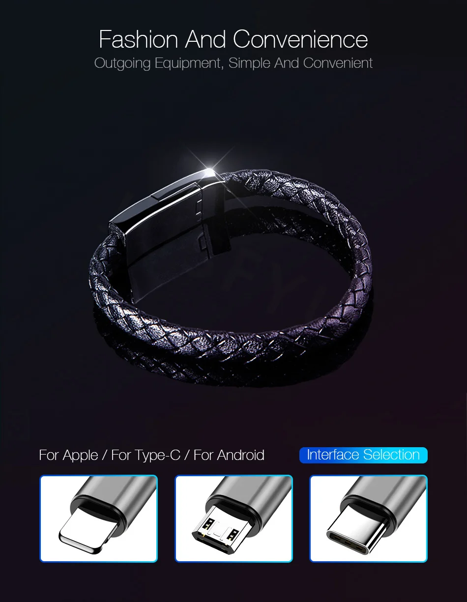 Mini Micro USB Bracelet Charger Data Charging Cable Outdoor Portable Leather Sync Cord For iPhone6 6s Android Type-C Phone Cable