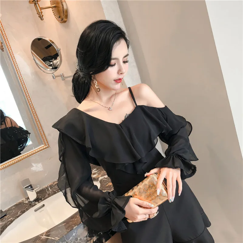 Лето 2018 новый стиль женские комбинезоны сексуальные гофрированные плечи воланы