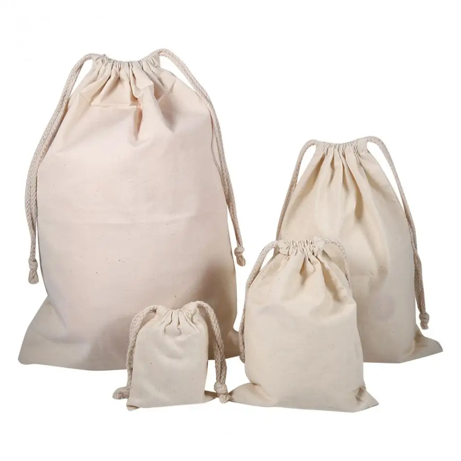 Reusable Cotton Drawstring Bag Small Travel Storage Bag Large Capacity Shoe Laundry Lingerie Makeup Storage Pouch