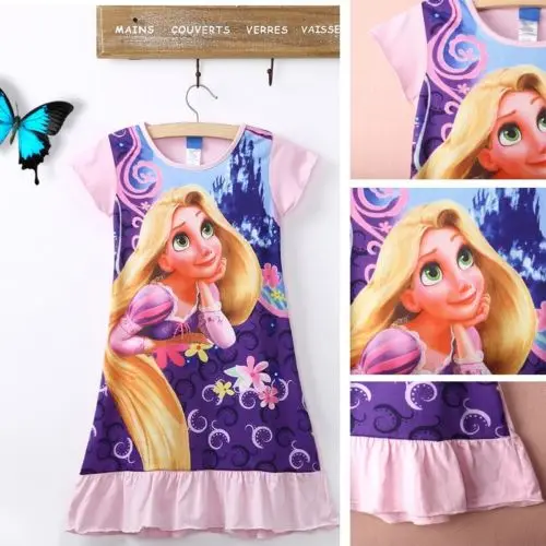 2019 Fashion Kids Girls Casual Dress Tangled Rapunzel Short Sleeve Cotton Pajamas Nightgown 6-16T | Детская одежда и обувь - Фото №1