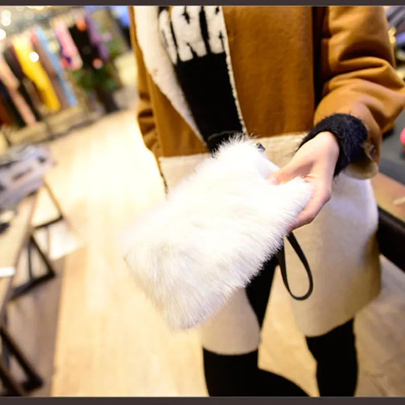 2017 новая зимняя плюшевая сумка из искусственного меха кролика Портмоне Мини