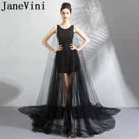 janevini sexy black tulle illusion long evening dresses a line lace applique beaded formal mother of the bride dress court train
