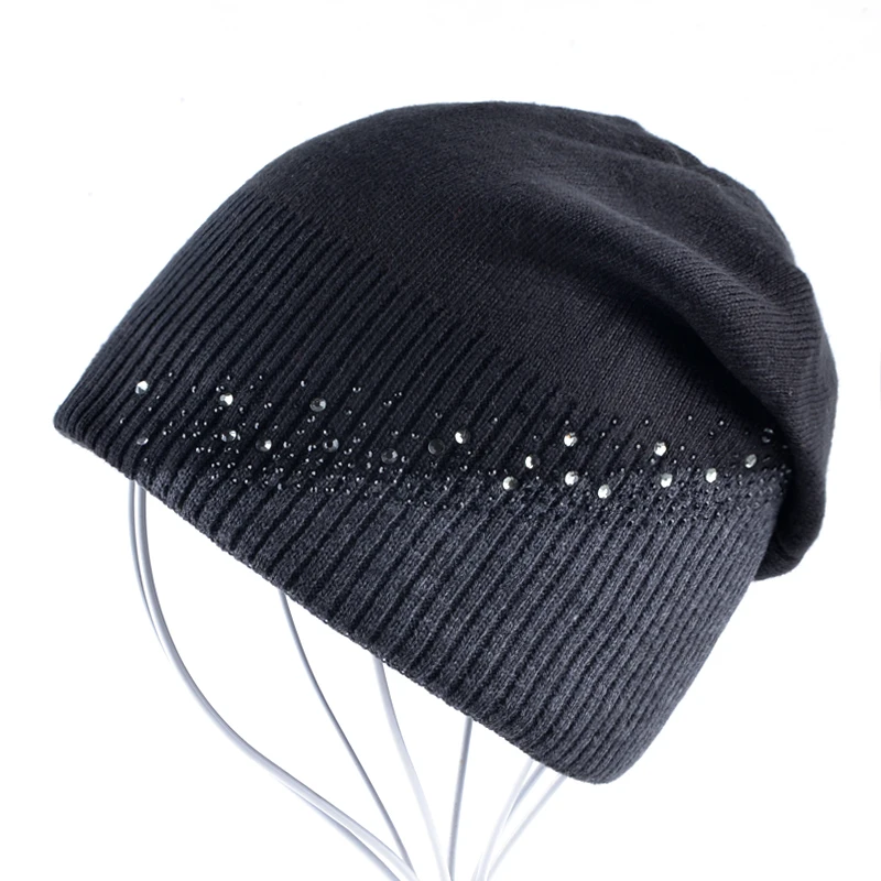 Бренд Женские алмазная вышивка вязаная шляпа Skullies Женщины шапочки шапка для девочек зимние шапочки шапка женская Твердые Теплые шапки gorros капот шапки для зимы для женщин шапка женская вязаная