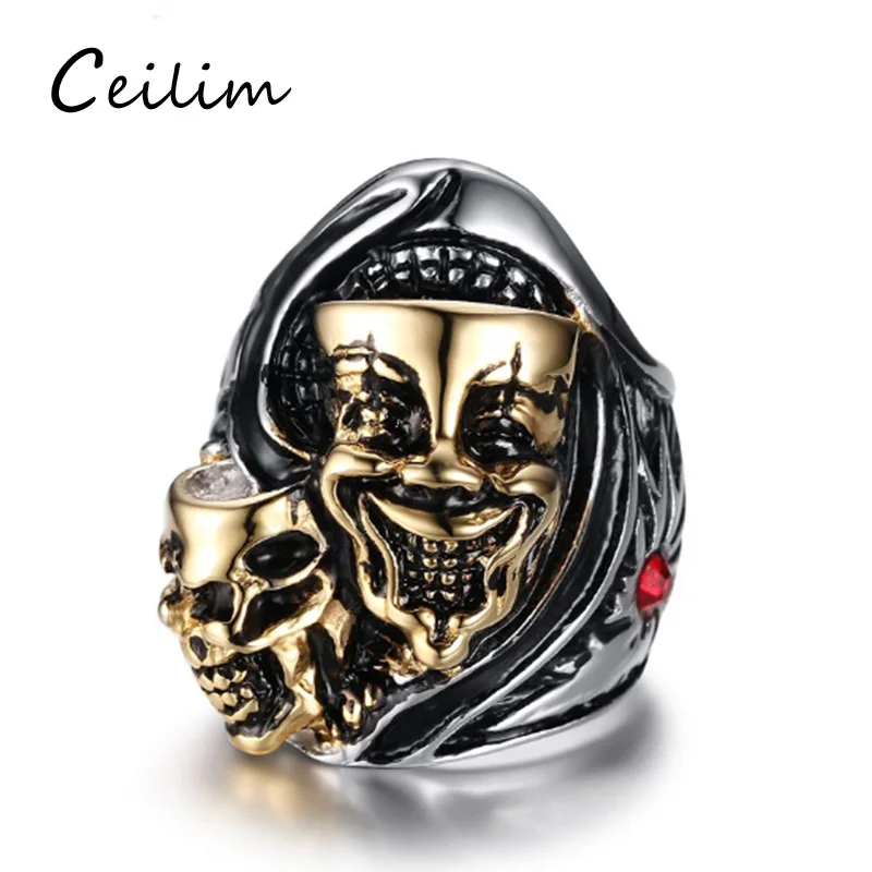 Ceilim 34 мм преувеличены Skull Ring Для мужчин Нержавеющая сталь двойной призрак s