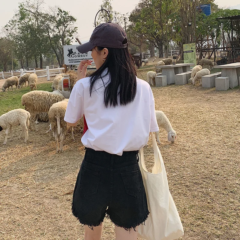 wide legged loose hot jean cotton shorts reflective rainbow women clothes 2019 velvet black rave mini fem me plus size sexy | Женская