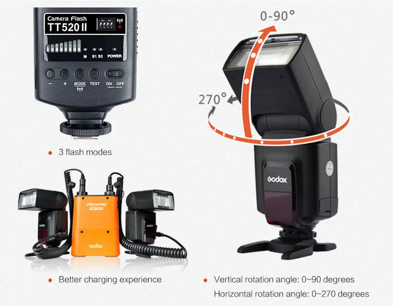 Godox TT520ii вспышки встроенный беспроводной сигнал Thinklite 433 МГц GN33 камера Вспышка