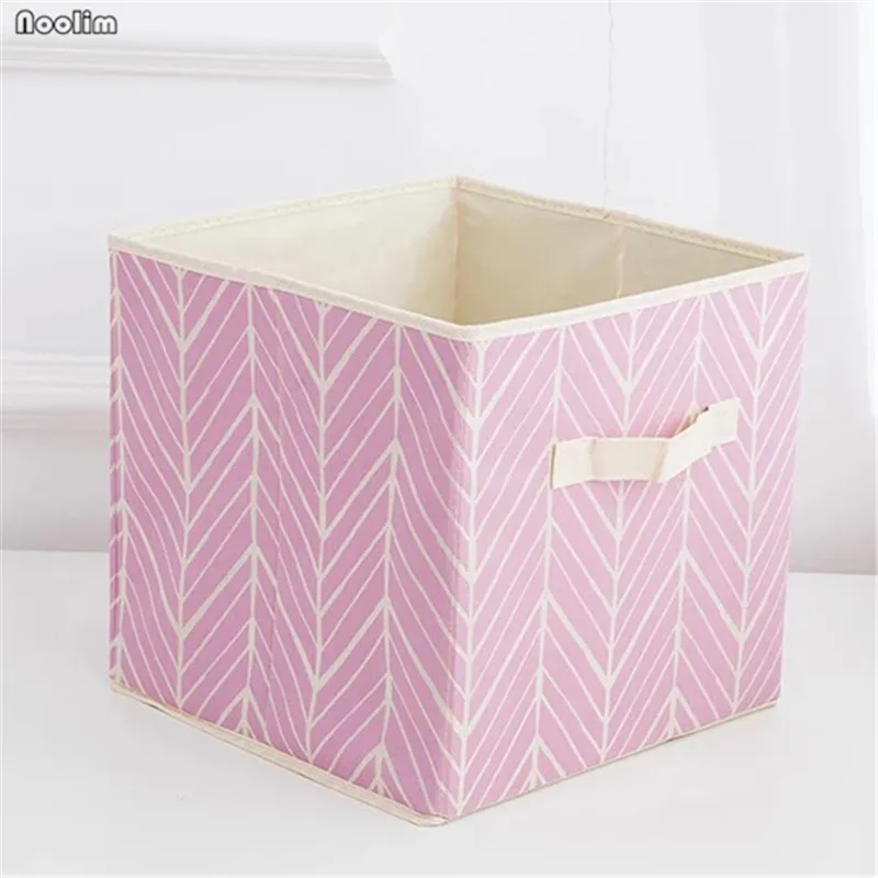 Pink leaf Складная квадратная коробка для хранения из нетканого материала, настольная детская корзина для хранения игрушек, органайзер для одежды, коробка для хранения с ручкой - Цвет: Pink leaf