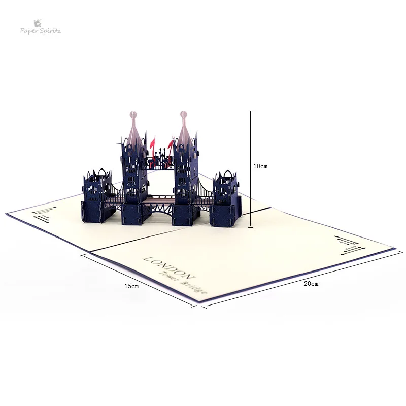 Красный Лондонский мост ручной работы лазерная резка карты оптом 3D всплывающие пользовательские поздравительные открытки на день рождения подарочные открытки