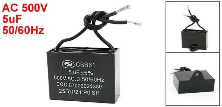 AC 500V CBB61 5 мкФ Cuboid полипропиленовая пленка моторный конденсатор для вентилятора 4