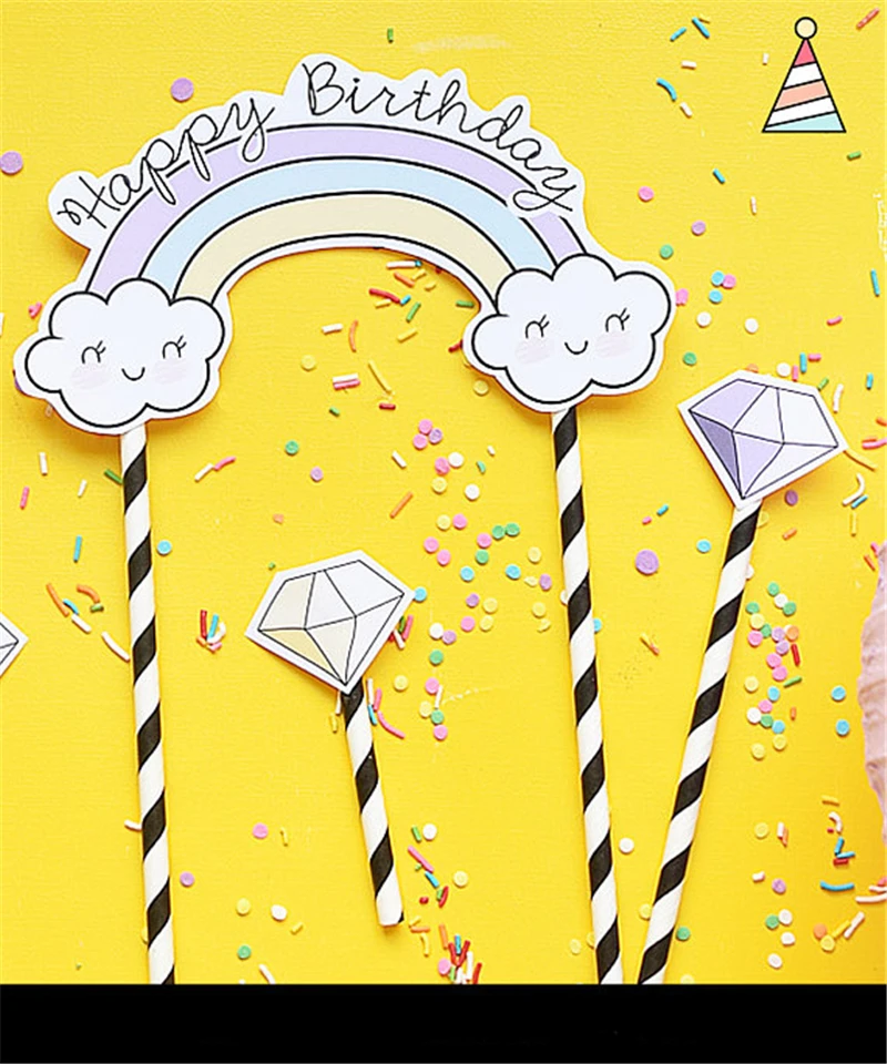 1 комплект Радужный Единорог облака сердце бриллиант торт Топпер детский душ