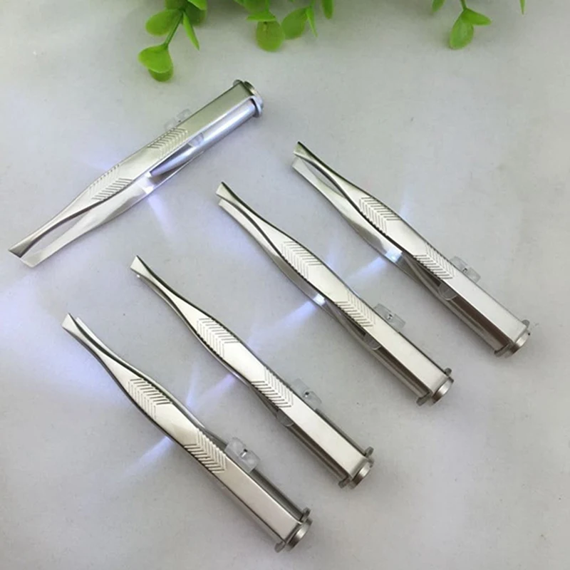 Пинцет для ресниц из нержавеющей стали светодиодный макияжа инструмент удаления